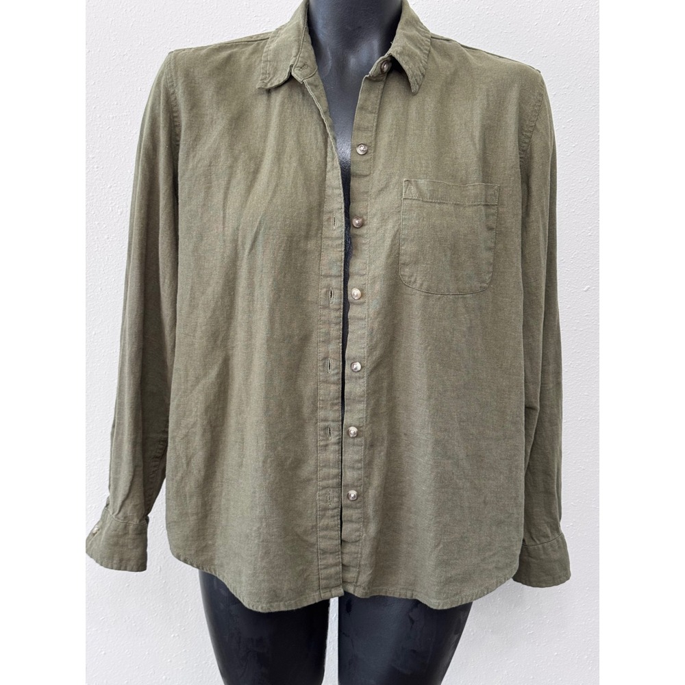 Universal Thread Womens Relaxed Fit Linen Blend Button Down Shirt Olive Green S